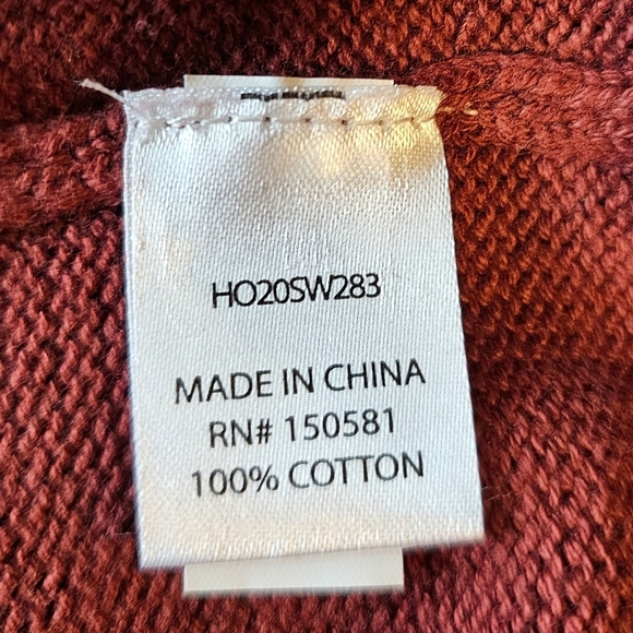Flag & Anthem Men's Rust Red Knit Hooded Sweater Henley Cotton Pocket SMALL - Picture 5 of 6